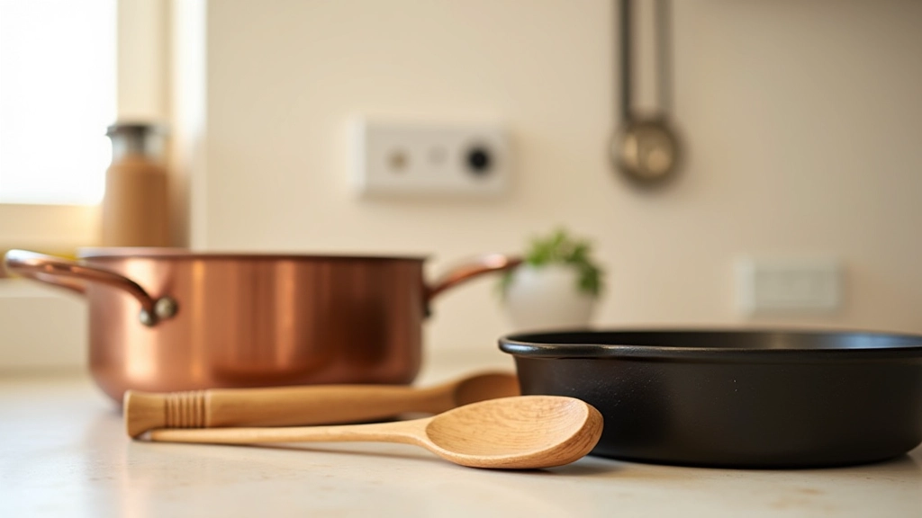 Utensílios de cozinha portuguesa tradicional e moderna lado a lado numa cozinha luminosa