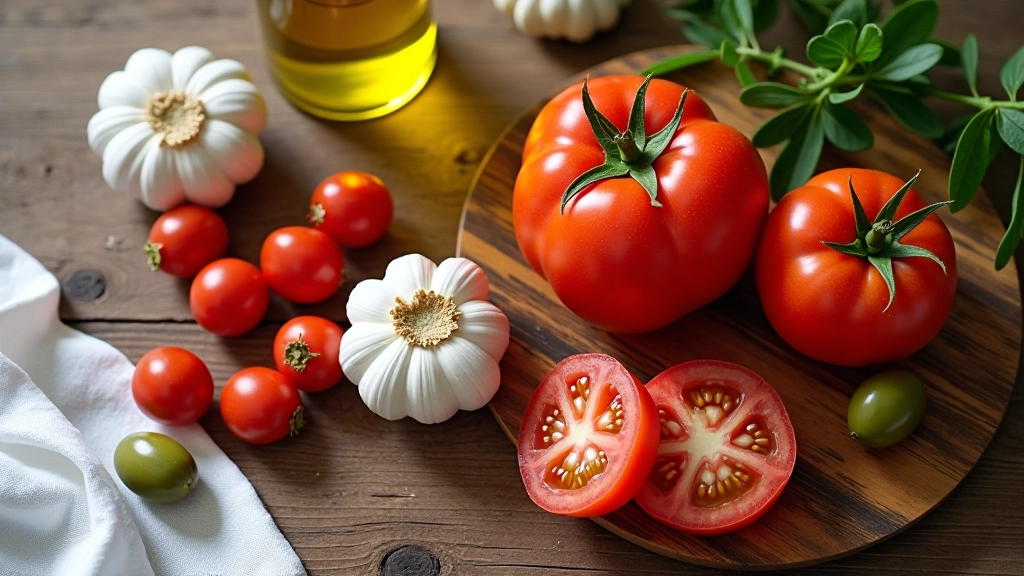 Ingredientes tradicionais portugueses dispostos numa mesa de cozinha com toalha de linho branco