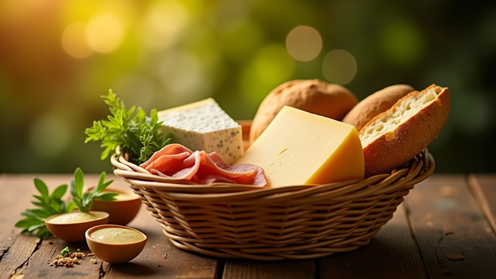 Ingredientes da culinária regional portuguesa em cestaria tradicional sobre fundo natural