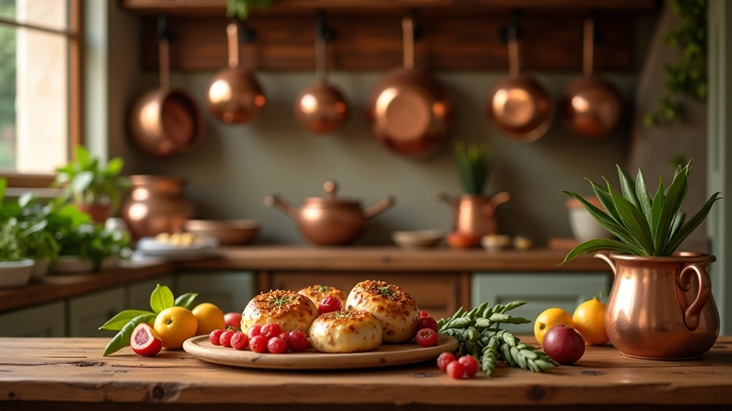 Cozinha portuguesa tradicional com ingredientes frescos e utensílios de cozinha em ambiente acolhedor